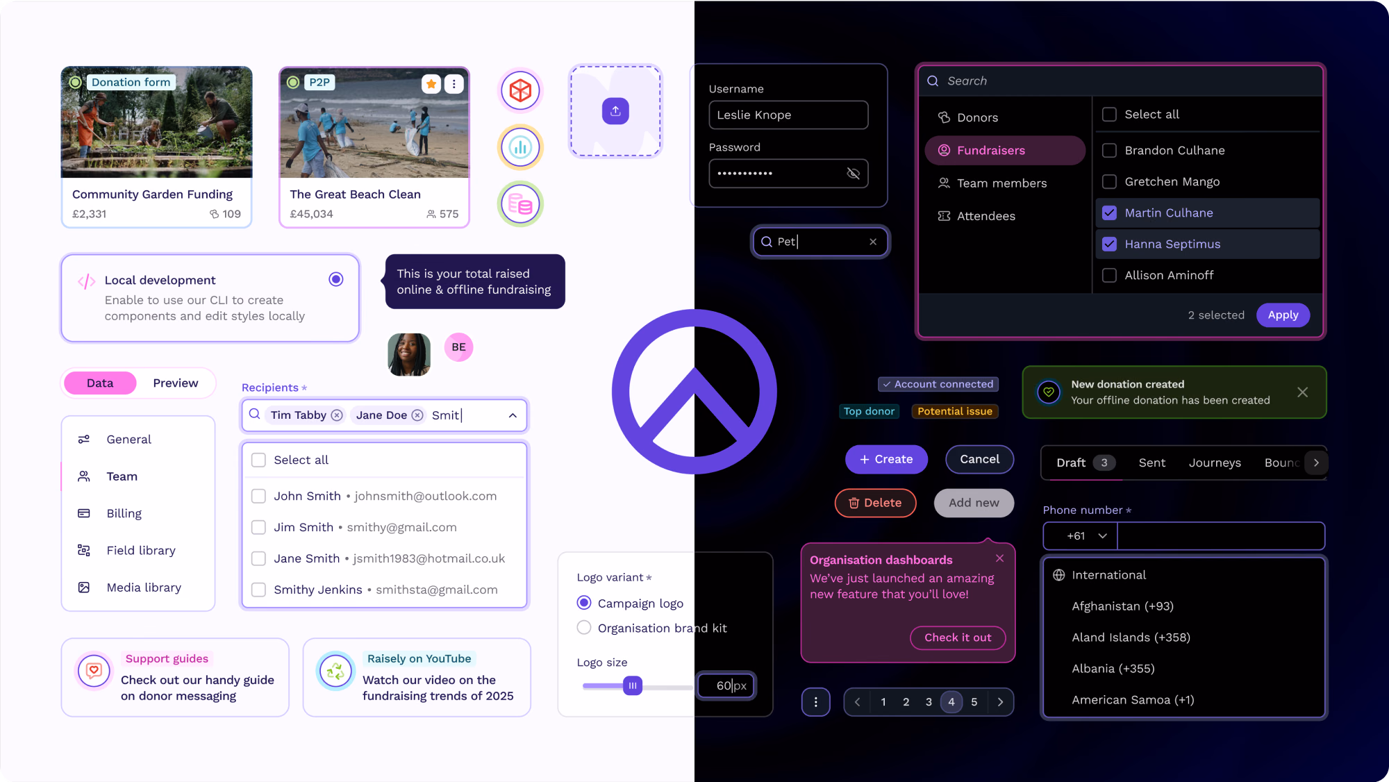 A collage of components from Raisely’s design system